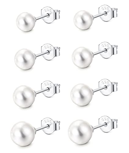 MILACOLATO 4/6 Paar 925 Sterling Silber Perlen Ohrstecker Set für Damen Perle Einfache Süßwasser Ohrstecker Perlenohrringe Stecker für Frauen von Milacolato