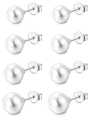 MILACOLATO 4/6 Paar 925 Sterling Silber Perlen Ohrstecker Set für Damen Perle Einfache Süßwasser Ohrstecker Perlenohrringe Stecker für Frauen von Milacolato