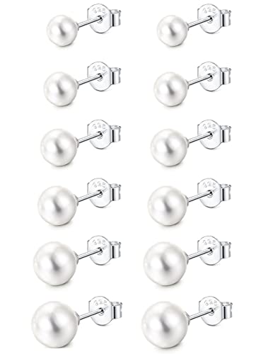 MILACOLATO 4/6 Paar 925 Sterling Silber Perlen Ohrstecker Set für Damen Perle Einfache Süßwasser Ohrstecker Perlenohrringe Stecker für Frauen von Milacolato