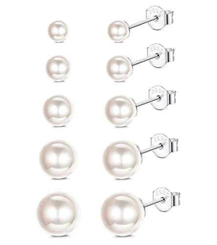 MILACOLATO 5 Paar 925 Sterling Silber Perlen Ohrstecker Sets für Damen Mädchen Perle Einfache Süßwasser Ohrstecker Perlenohrringe Stecker für Frauen Weiß von Milacolato