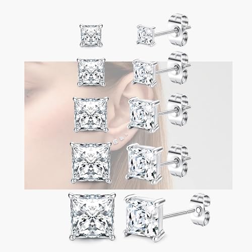 MILACOLATO 5 Pairs Ohrsteckers Sterling Silber 925 Set Damen Ohrstecker mit Zirkonia Ohrringe Stecker Klein Kleine AB Ohrring Schmuck 4/5/6/7/8MM 20G/18G C von Milacolato