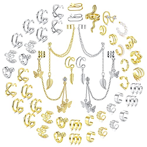 MILACOLATO 51Pcs Ear Cuff Fakepircings Ohr Manschetten Für Frauen Nicht Piercing Einstellbare Ohr Manschette Ohrringe Manschette Kette Ohrring Clip Auf Knorpel Helix Wrap Ohrringe Set von Milacolato