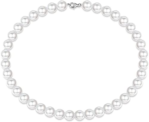 Milacolato Perlen Kette 925 Sterling Silber für Männer, Weiße Runde Simulierte Muschelperlen Kette, Choker Halskette für Damen und Mädchen, 6–10 mm von Milacolato