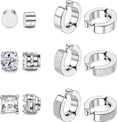 MILACOLATO 6 Paar Edelstahl Magnetische Ohrstecker für Männer Damen Creolen CZ Magnet Nicht Durchdringende Clip On Hypoallergen Ohrringe Herren von Milacolato