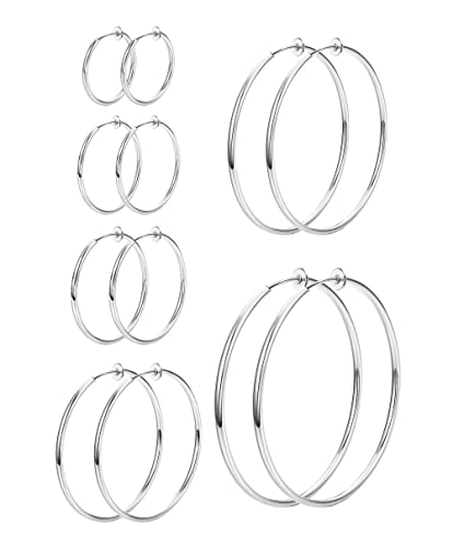 MILACOLATO 6 Paar Klipp Creolen Ohrringe für Damen Fake Ohrpiercing Kreolen Set Für Nicht Piercing Ohrringe Schmuck, 6 Größen Clip On Hoop Öhringen 30/40/50mm Silber von Milacolato