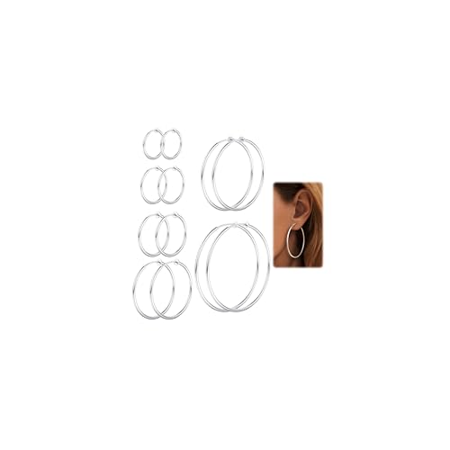 MILACOLATO 6 Paar Klipp Creolen Ohrringe für Damen Fake Ohrpiercing Kreolen Set Für Nicht Piercing Ohrringe Schmuck, 6 Größen Clip On Hoop Öhringen 30/40/50mm Silber von Milacolato