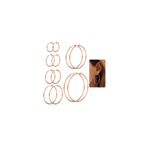 MILACOLATO 6 Paar Klipp Creolen Ohrringe für Damen Fake Ohrpiercing Kreolen Set Für Nicht Piercing Ohrringe Schmuck, 6 Größen Clip On Hoop Öhringen 30/40/50mm Roségold von Milacolato