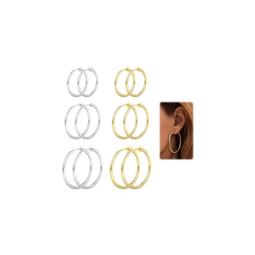 MILACOLATO 6 Paar Klipp Creolen Ohrringe für Damen Fake Ohrpiercing Kreolen Set Für Nicht Piercing Ohrringe Schmuck, 6 Größen Clip On Hoop Öhringen 30/40/50mm silber gold MILACOLATO 6 Paar Klipp Creolen Ohrringe für Damen Fake Ohrpiercing Kreolen Set Für Nicht Piercing Ohrringe Schmuck, 6 Größen Clip On Hoop Öhringen 30/40/50mm silber gold von Milacolato
