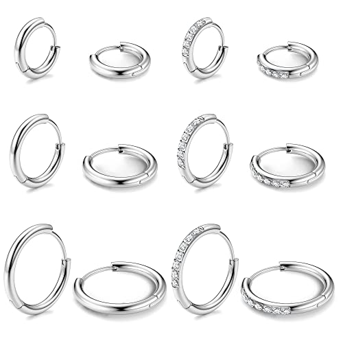 MILACOLATO 6Paar Kleine Huggie Creolen Ohrringe Für Damen Frauen Edelstahl CZ Ohrpiercing Creolen Set Klappohrringe Hypoallergen Schläfer Öhringen Ohrknorpel Piercing Ohr 8/10/12mm Silber von Milacolato