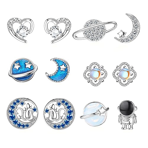 MILACOLATO 925 Silber Ohrstecker für Damen, Hypoallergenes Mond Stern Ohrringe Set, Sterlingsilber CZ Mondstein Herz Blume Schmetterling Ohrringe Ohrstecker Klein Schmuck für Mädchen Kinder Teenager von Milacolato