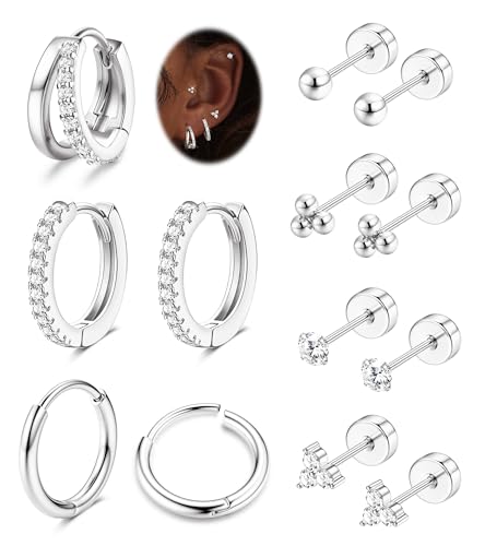 Milacolato 7 Paar Ohrringe Silber Set Hypoallergen Chirurgenstahl Medizinische Ohrstecker und Klein Creolen Ohrringe Damen Gold Piercing Ohr Knorpel Helix Piercings Ohrringe für Mehrere Ohrlöcher Milacolato 7 Paar Ohrringe Silber Set Hypoallergen Chirurgenstahl Medizinische Ohrstecker und Klein Creolen Ohrringe Damen Gold Piercing Ohr Knorpel Helix Piercings Ohrringe für Mehrere Ohrlöcher von Milacolato