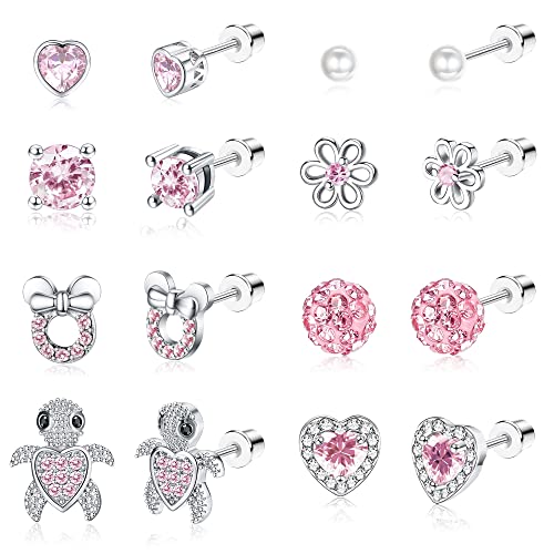 MILACOLATO 8Paar Ohrstecker Ohrringe Set Für Damen Kinder Mädchen Hypoallergene Edelstahl Zirkonia Gesundheitsstecker Ohrringe CZ Herz Blume Schmetterling Cabochon Ohrring Set Helix Öhringen Schmuck von Milacolato