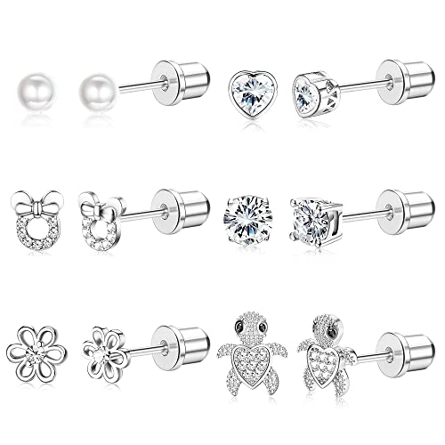 MILACOLATO 6Paar Ohrstecker Ohrringe Set Für Kinder Mädchen Damen Hypoallergene Edelstahl Zirkonia Gesundheitsstecker Ohrringe CZ Herz Blume Cabochon Ohrring Set Helix Öhringen Schmuck weiß von Milacolato