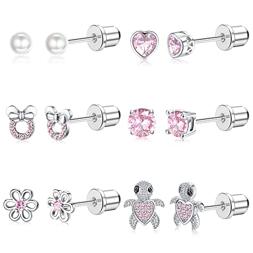 MILACOLATO 6Paar Ohrstecker Ohrringe Set Für Kinder Mädchen Damen Hypoallergene Edelstahl Zirkonia Gesundheitsstecker Ohrringe CZ Herz Blume Cabochon Ohrring Set Helix Öhringen Schmuck rosa von Milacolato