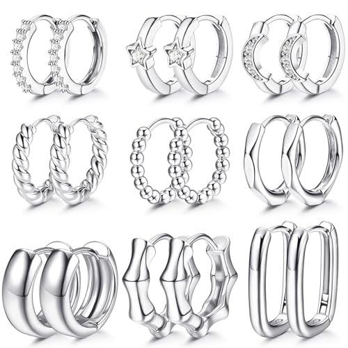 MILACOLATO 9Paar Creolen Ohrringe Silber Set Damen Hypoallergen Huggie Creolen Kleine mit AAA+ Zirkonia Twist Stern Chunky Silber Ohrringe für Damen Mädchen MILACOLATO 9Paar Creolen Ohrringe Silber Set Damen Hypoallergen Huggie Creolen Kleine mit AAA+ Zirkonia Twist Stern Chunky Silber Ohrringe für Damen Mädchen von Milacolato