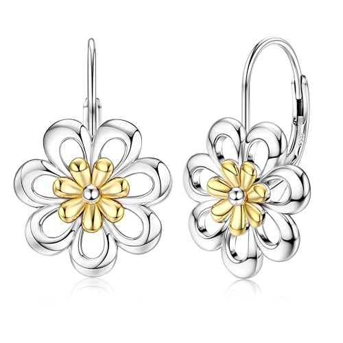 MILACOLATO 925 Silber Gänseblümchen Ohrringe 18Karat Weiß Vergoldet Leverback Ohrringe zierlich Gänseblümchen Blume Tropfen Ohrringe Hypoallergener Schmuck Geschenke für DamenMädchen von Milacolato