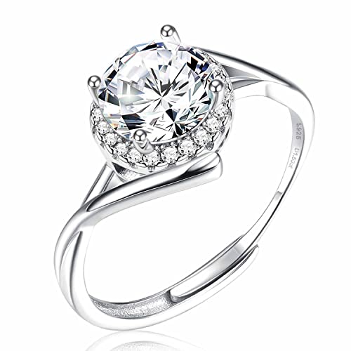 Milacolato Ehering Damen, 925 Silber Ring Frauen Verstellbar, D1,50ct Moissanite Versprechen Ring Verlobungsring, Simulierter Diamant Brautring für Sie mit Zirkonia Trauringe Schmuck Geschenk mit Box von Milacolato