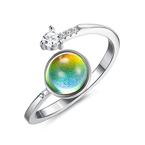 Milacolato 925 Silber Ringe Für Damen Frauen Mädchen Offen Stimmungsringe Verstellbar Ovaler Solitärring Temperaturregelungsringe Farbwechsel Stapelringe CZ Steinringe Geschenk Schmuck ringC von Milacolato