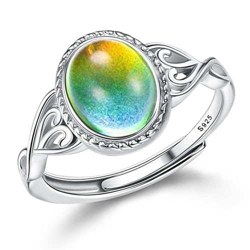 Milacolato 925 Silber Ringe Für Damen Frauen Mädchen Offen Stimmungsringe Verstellbar Ovaler Solitärring Temperaturregelungsringe Farbwechsel Stapelringe CZ Steinringe Geschenk Schmuck RingA von Milacolato