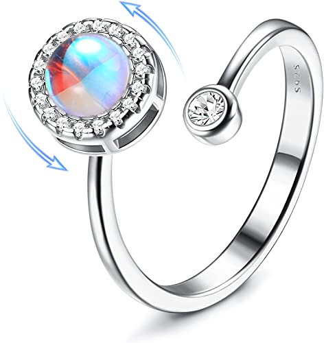 MILACOLATO 925 Silber Ringe Für Frauen Fidget Ring Verstellbar, Opal Mondstein Spinner Anxiety Ring Für Damen Mädchen, Achtsamkeitsring Verlobungsring Engagement Ring Modeschmuck Mit Geschenkbox von Milacolato