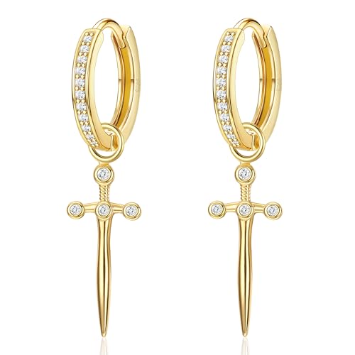 MILACOLATO 925 Sterling Silber Creolen Schwert baumeln Creolen für Männer Frauen Sterling Silber Huggie Ohr Piercing-Gold MILACOLATO 925 Sterling Silber Creolen Schwert baumeln Creolen für Männer Frauen Sterling Silber Huggie Ohr Piercing-Gold von Milacolato