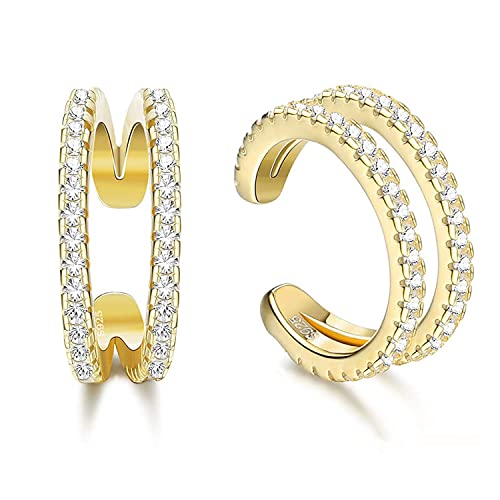 MILACOLATO 925 Sterling Silber Ear Cuff Zirkonia Ohr Manschette Ohrringe für Damen Mädchen Helix Knorpel Ohrclips Non Piercing Ohrringe Knorpel Manschetten Nicht Durchbohrte Ohrringe Gold von Milacolato