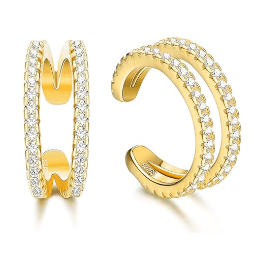 MILACOLATO 925 Sterling Silber Ear Cuff Zirkonia Ohr Manschette Ohrringe für Damen Mädchen Helix Knorpel Ohrclips Non Piercing Ohrringe Knorpel Manschetten Nicht Durchbohrte Ohrringe Gold von Milacolato