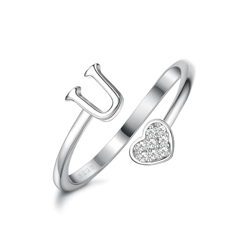 MILACOLATO 925 Sterling Silber Herz Initial Ringe für Frauen Mädchen 18K Gold Plated Initial Herz Stapelbar Ringe Einstellbare Initial Ringe für Teenager Heart Alphabet Buchstaben Ringe Damen von Milacolato