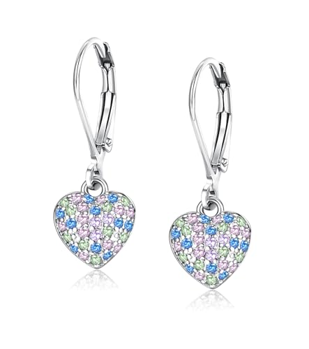 MILACOLATO 925 Sterling Silber Herz Ohrringe Sterling Silber Hängeohrringe für Damen und Mädchen Klappcreolen Herzförmige Hängeohrringe von Milacolato