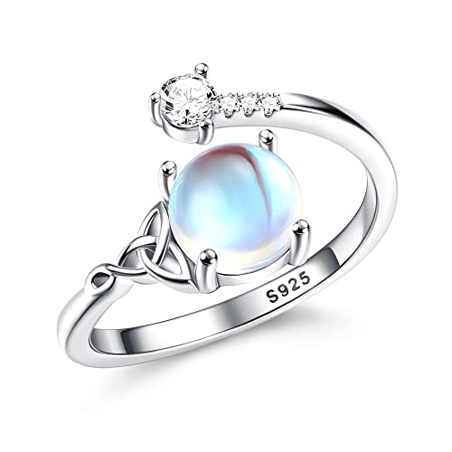 MILACOLATO 925 Silber Mondstein Ring Für Damen Frauen Offen Verstellbar Mondstein Ringe Silber Vintage Keltisches Dreieck Zirkonia Ring Oval Rund Herz Edelstein Ring Schmuck Für Sie Mit Geschenkbox von Milacolato