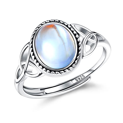 Milacolato 925 Silber Mondstein Ring Für Damen Frauen Offen Verstellbar Mondstein Ringe Silber Vintage Keltisches Dreieck Zirkonia Ring Oval Rund Herz Edelstein Ring Schmuck Für Sie Mit Geschenkbox von Milacolato