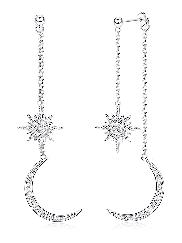 MILACOLATO Ohrringe Hängend Silber 925 Für Damen, Zirkonia Mond und Stern Ohrhänger Mädchen, Hypoallergen Neuheit Zarte Lang Kette Mond Stern CZ Statement Ohrringe Hängeohrringe Schmuck Geschenk MILACOLATO Ohrringe Hängend Silber 925 Für Damen, Zirkonia Mond und Stern Ohrhänger Mädchen, Hypoallergen Neuheit Zarte Lang Kette Mond Stern CZ Statement Ohrringe Hängeohrringe Schmuck Geschenk von Milacolato