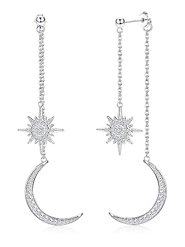 MILACOLATO Ohrringe Hängend Silber 925 Für Damen, Zirkonia Mond und Stern Ohrhänger Mädchen, Hypoallergen Neuheit Zarte Lang Kette Mond Stern CZ Statement Ohrringe Hängeohrringe Schmuck Geschenk von Milacolato