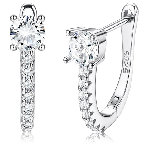 MILACOLATO Silber Ohrringe Damen 925 Zirkonia U Creolen für Frauen 18 Karat Weißvergoldet Huggie Hochglanz Hypoallergener für Mädchen von Milacolato