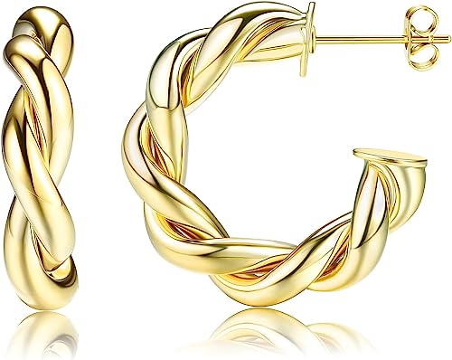 MILACOLATO Chunky Gold Creolen für Damen Hypoallergene Sterling Silber Post Ohrringe Leichte hohle Dangle Drop Ohrringe Halbe Reifen mit 14K Gold überzogene dicke Gold Statement Ohrringe von Milacolato