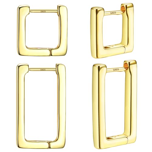 MILACOLATO Creolen Ohrringe für Frauen 18Karat Ohrringe Gold Creolen Silber 925 Quadratische Ohrringe Gold Hypoallergen Ohrringe Creolen Silber 925 Klein Große Creolen-G von Milacolato