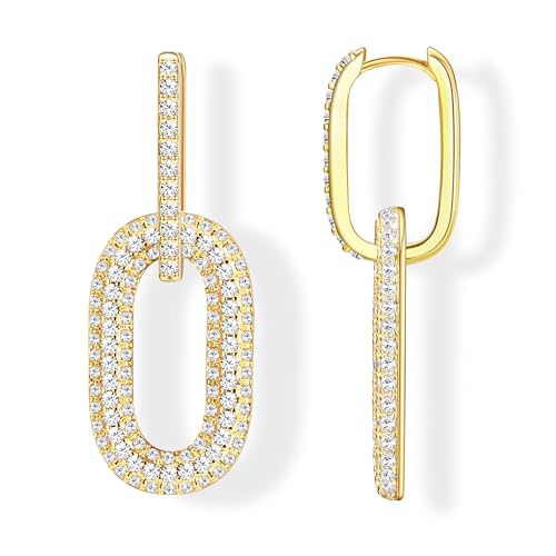 MILACOLATO Gold Doppel-Oval Creolen für Damen - Hypoallergene Link-Ohrringe Mit Geometrischem Anhänger - 14 Karat Gold Huggie Ohrringe - Minimalistische Kreolen MILACOLATO Gold Doppel-Oval Creolen für Damen - Hypoallergene Link-Ohrringe Mit Geometrischem Anhänger - 14 Karat Gold Huggie Ohrringe - Minimalistische Kreolen von Milacolato