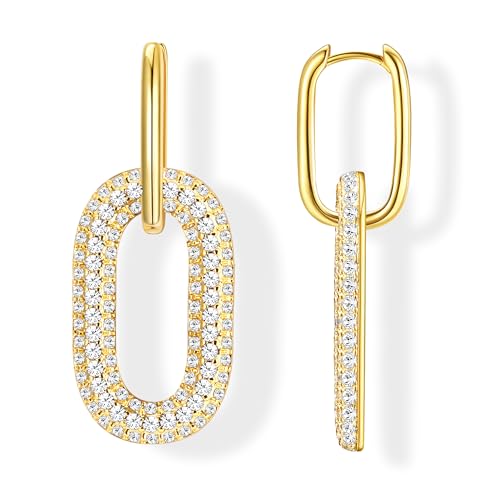 MILACOLATO Gold Doppel-Oval Creolen für Damen - Hypoallergene Link-Ohrringe mit Geometrischem Anhänger - 14 Karat Gold Huggie Ohrringe - Minimalistische Kreolen MILACOLATO Gold Doppel-Oval Creolen für Damen - Hypoallergene Link-Ohrringe mit Geometrischem Anhänger - 14 Karat Gold Huggie Ohrringe - Minimalistische Kreolen von Milacolato