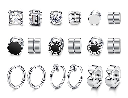 MILACOLATO 9 Paar Magnet Ohrringe Herren Nicht Durchbohrt Silber 316L Edelstahl Magnetohrringe CZ Magnet Diamant Clip auf Ohrring Ohrstecker Fake Magnetische Ohrringe Set Silber MILACOLATO 9 Paar Magnet Ohrringe Herren Nicht Durchbohrt Silber 316L Edelstahl Magnetohrringe CZ Magnet Diamant Clip auf Ohrring Ohrstecker Fake Magnetische Ohrringe Set Silber von Milacolato
