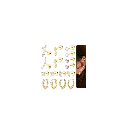 MILACOLATO Helix Piercings Gold Piercing Ohr Chirurgenstahl Ohrstecker Creolen Ohrringe für Damen CZ Blume Opal Knorpel Conch Helix Tragus Piercing Set für Mehrere Ohrlöcher von Milacolato