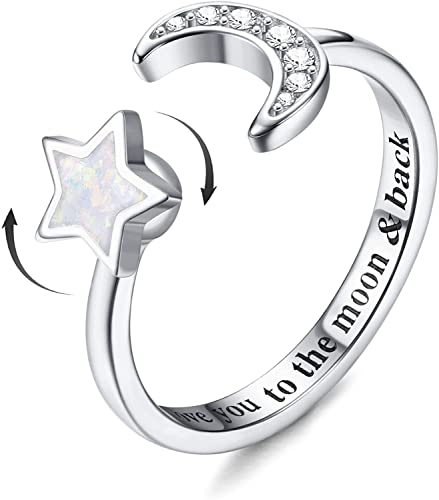 MILACOLATO 925 Sterling Silber Fidget Anxiety Ring für Frauen Damen Mädchen Offen Verstellbar Sonnenblumenring Zirkonia Blume Schmetterling Mond Stern Rose Spinner Ringe Schmuck Mondstern von Milacolato