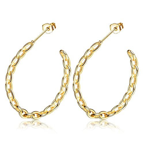 MILACOLATO Gold Creolen Ohrringe Für Damen 14 Karat Vergoldet Großer Verdrehter Creolen Ohrring Leichte Große Gliederkette Halb C Creolen Ohrringe Mit Edelstahl Nadel Schmuck 30mm 50mm von Milacolato