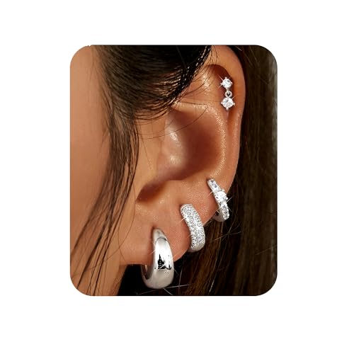 MILACOLATO 3-5 Paare Gold/Silver Creolen Set 14 Karat Vergoldet Goldene Ohrringe Damen Kleine Ohrstecker Silber Stapelbar Zirkonia Ohrstecker Creolen Ohrringe Set für Mehrere Piercings-CS von Milacolato