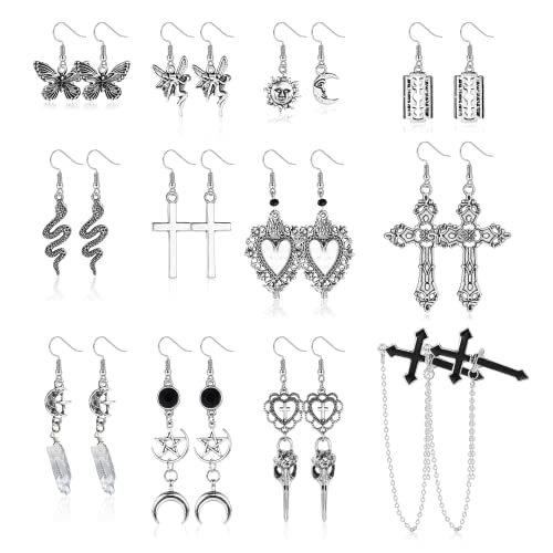 MILACOLATO Gothic Ohrringe Punk Vintage Grunge Ohrringe für Damen Silber Skelett Schwert Fledermaus Ohrringe Goth Ohrhänger Set von Milacolato