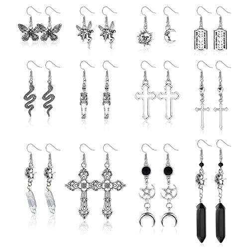 MILACOLATO Gothic Ohrringe Punk Vintage Grunge Ohrringe für Damen Silber Skelett Schwert Fledermaus Ohrringe Goth Ohrhänger Set von Milacolato