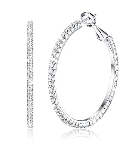 MILACOLATO Silber Creolen Ohrringe für Damen, Funkelnde Cubic Zirkonia Große Creolen Hängeohrringe, 925 Silber Klappohrring Post, Hypoallergen CZ Großer Klappcreolen Ohrringe Schmuck 30mm von Milacolato