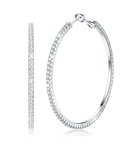 MILACOLATO Silber Creolen Ohrringe für Damen, Funkelnde Cubic Zirkonia Große Creolen Hängeohrringe, 925 Silber Klappohrring Post, Hypoallergen CZ Großer Klappcreolen Ohrringe Schmuck 50mm MILACOLATO Silber Creolen Ohrringe für Damen, Funkelnde Cubic Zirkonia Große Creolen Hängeohrringe, 925 Silber Klappohrring Post, Hypoallergen CZ Großer Klappcreolen Ohrringe Schmuck 50mm von Milacolato