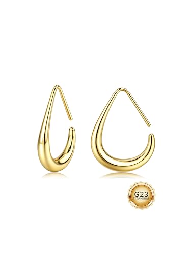 MILACOLATO G23 Titan Ohrringe Creolen Gold Vergoldet 18 Karat Hypoallergene Tropfen Trendige Ovale Durchziehung Leichter Silber Creolen Statement Tropfen Ohrring Groß 25/30/40MM-G25 von Milacolato
