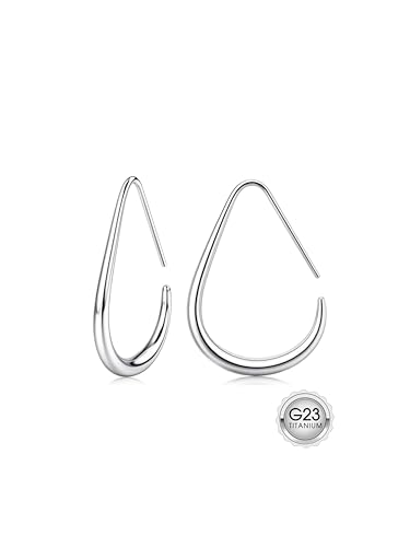 MILACOLATO G23 Titan Ohrringe Creolen Gold Vergoldet 18 Karat Hypoallergene Tropfen Trendige Ovale Durchziehung Leichter Silber Creolen Statement Tropfen Ohrring Groß 25/30/40MM-S25 MILACOLATO G23 Titan Ohrringe Creolen Gold Vergoldet 18 Karat Hypoallergene Tropfen Trendige Ovale Durchziehung Leichter Silber Creolen Statement Tropfen Ohrring Groß 25/30/40MM-S25 von Milacolato
