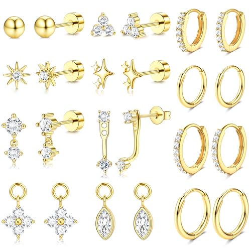 MILACOLATO 12 Paar Ohrringe Gold Silber Hypoallergene Chirurgenstahl Medizinische Ohrstecker und Klein Creolen Ohrloch Stecher Set 14K Vergoldet Helix Tragus Piercing Ohr Damen Mädchen Gold B MILACOLATO 12 Paar Ohrringe Gold Silber Hypoallergene Chirurgenstahl Medizinische Ohrstecker und Klein Creolen Ohrloch Stecher Set 14K Vergoldet Helix Tragus Piercing Ohr Damen Mädchen Gold B von Milacolato